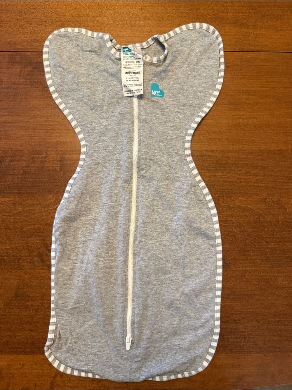 Love to Dream Light Grey Heather Swaddle Sleep Sack with Striped Trim